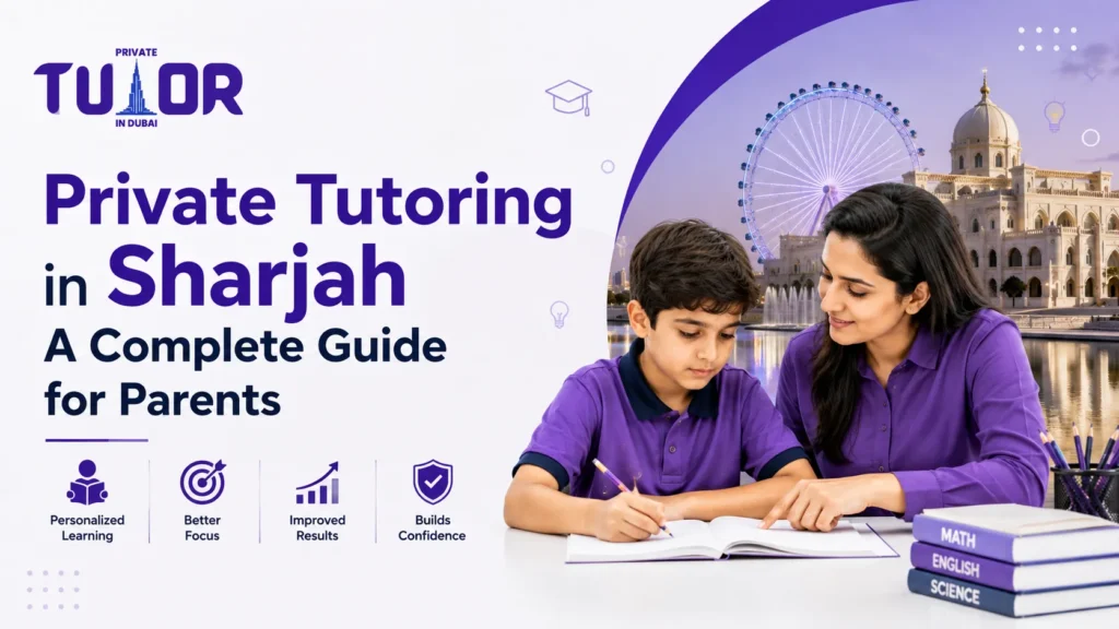 Private tutor helping a student study at home in Sharjah