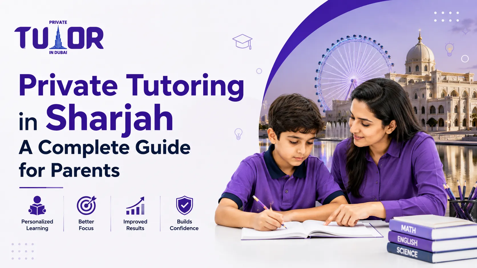 Private tutor helping a student study at home in Sharjah