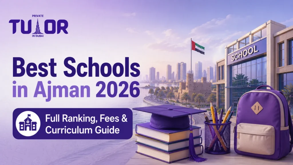 Parents and children arriving at a private school campus in Al Jurf, Ajman